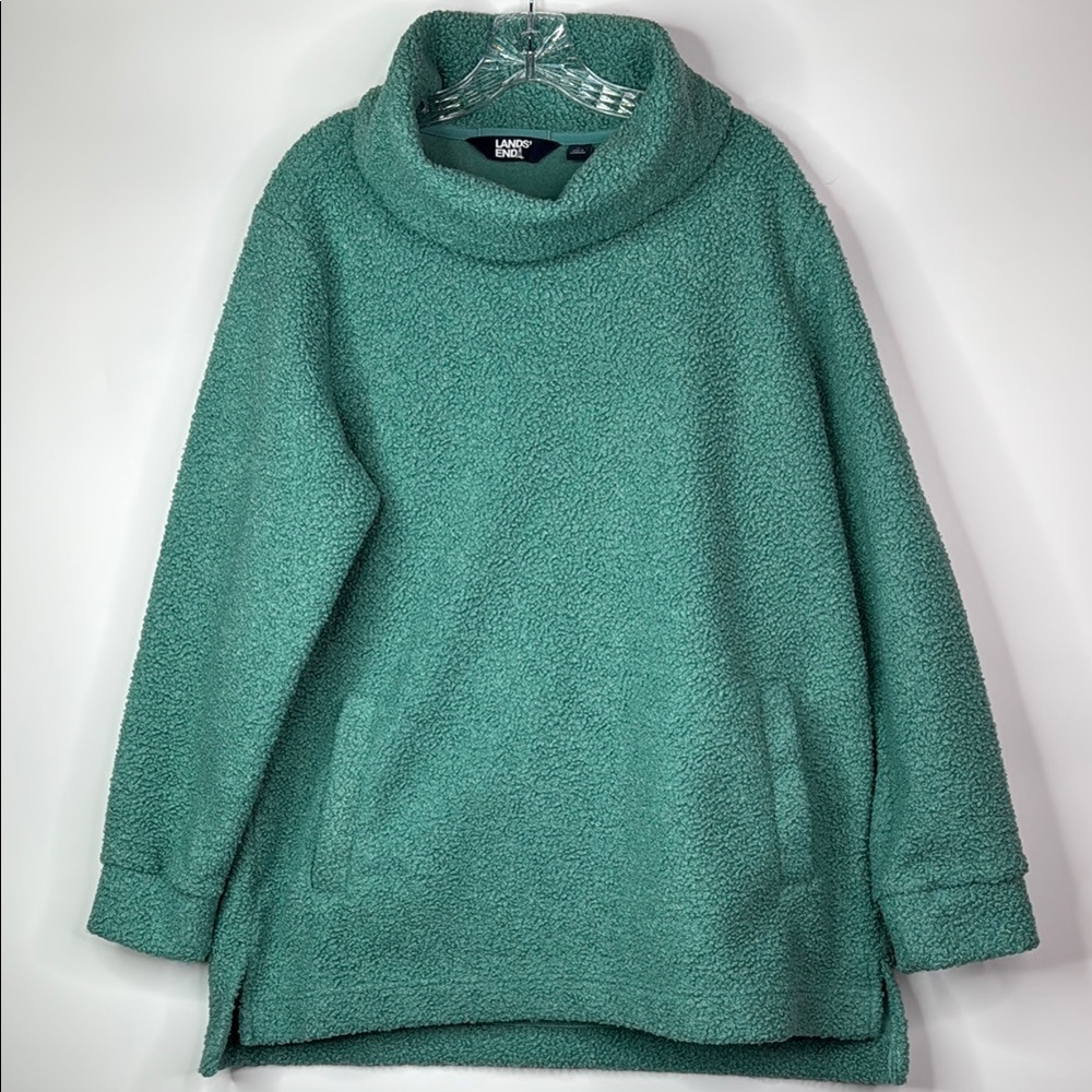 Lands' End Turquoise Fleece Turtleneck Sweatshirt Size XL